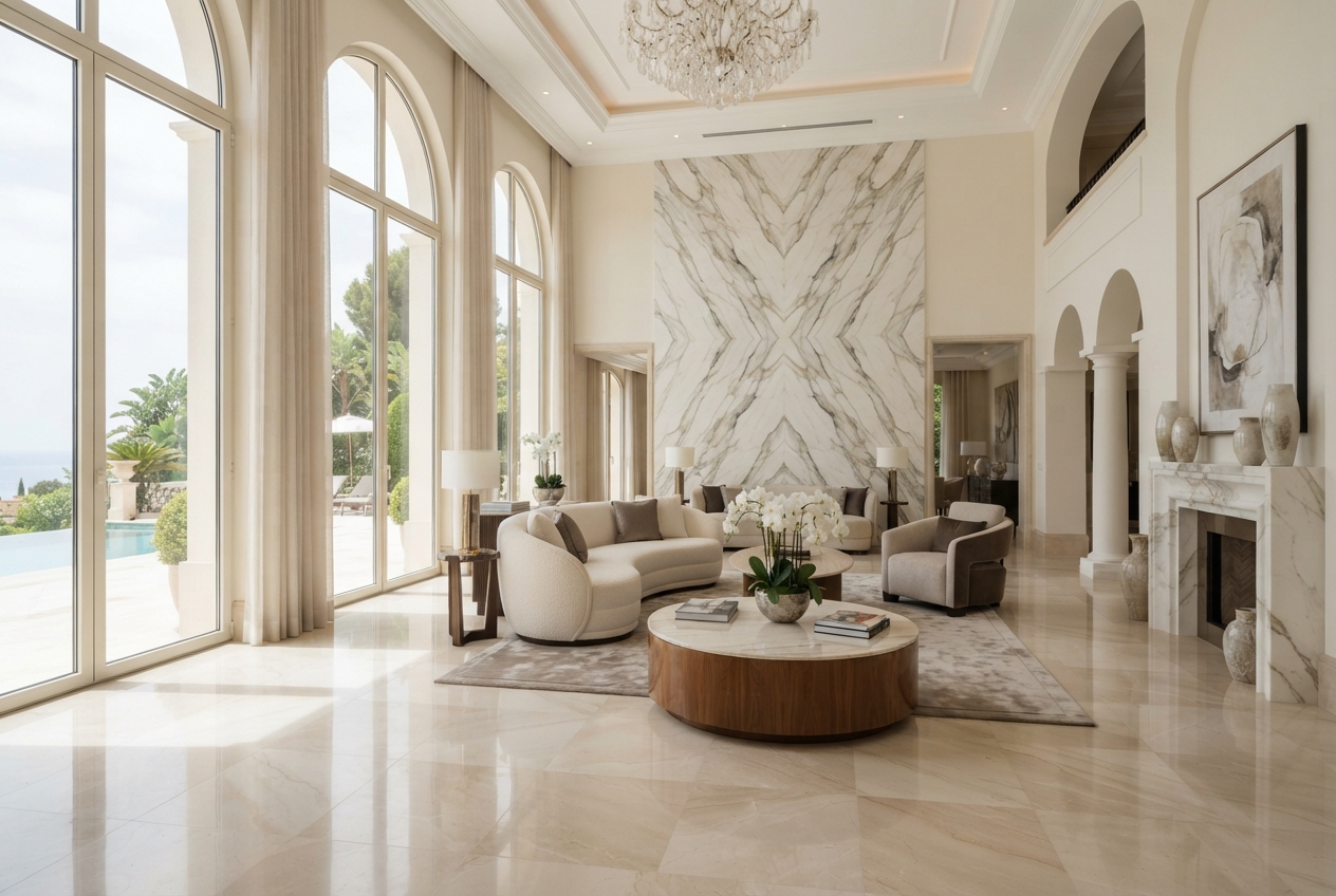 Luxury Villa: Marble flooring throughout